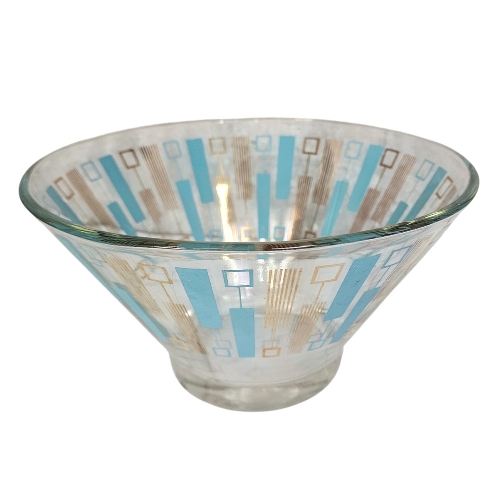 Vintage Anchor Hocking MCM Glass Chip Bowl Atomic Moderne 10.5" Space Age
